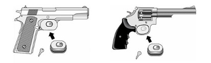 graphic of the placement of a firearm lock into the trigger of a restricted firearm